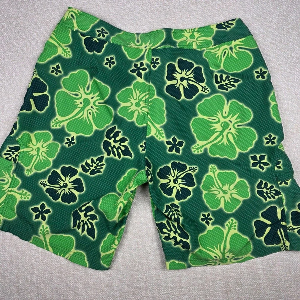 VTG O'Neill Mens Green Hibiscus Floral Board Shorts Cargo Pockets Swim Trunks 37